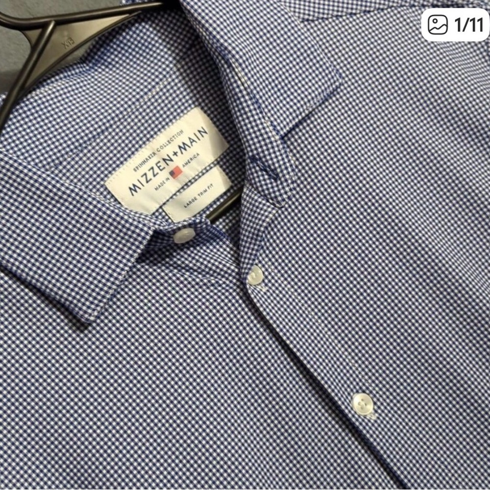 Mizzen+Main Shirt Men's L Blue Spinnaker Trim Fit Long Sleeve Made In USA